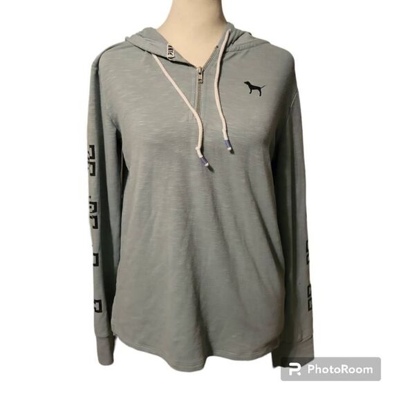 VICTORIA'S SECRET PINK PULL- OVER HOODIE LOGO ON SLEEVES, BACK, DOG ON FRONT- XS - Picture 1 of 7